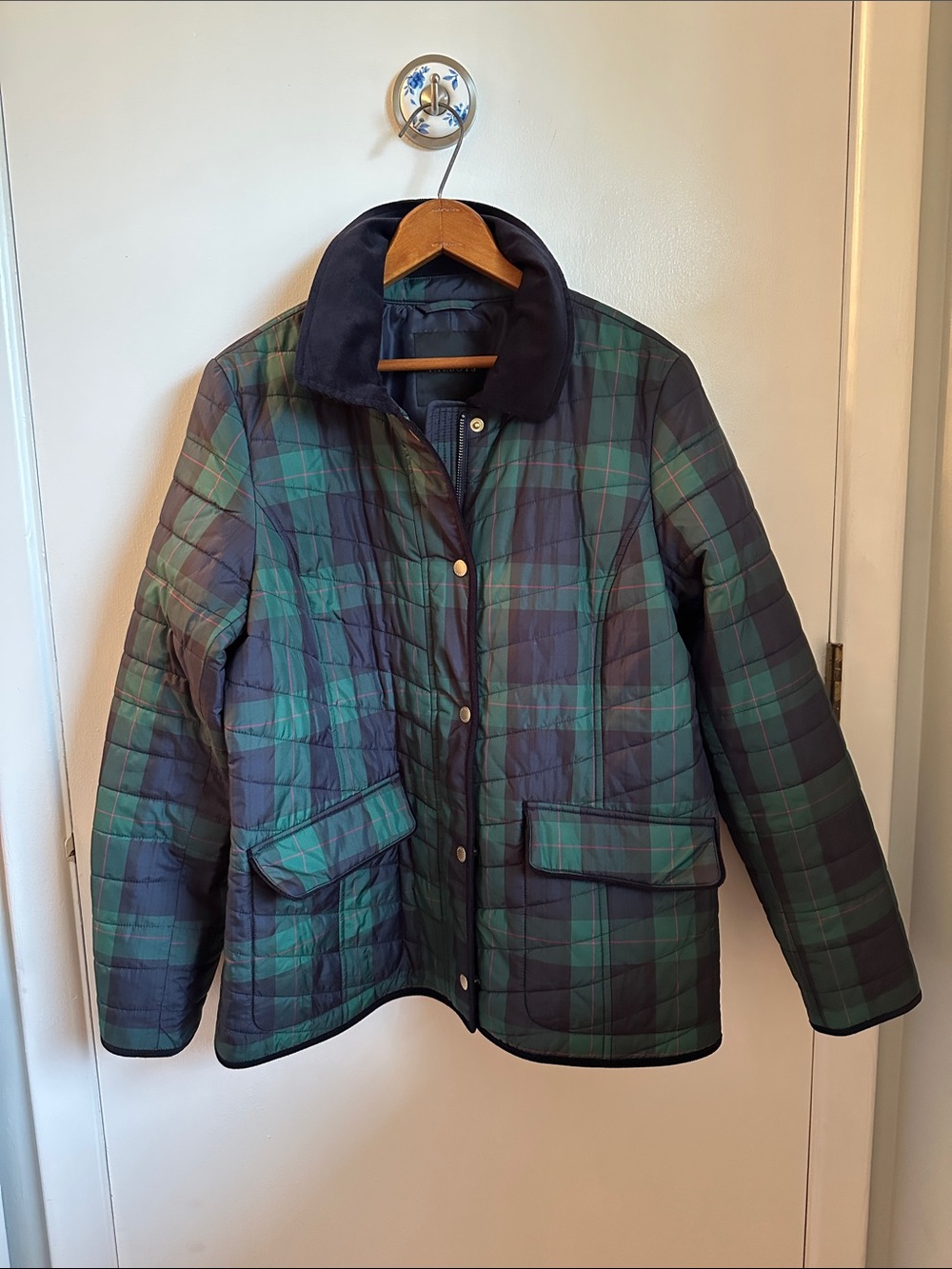 Talbots Plaid Quilted Jacket in Green and Black
